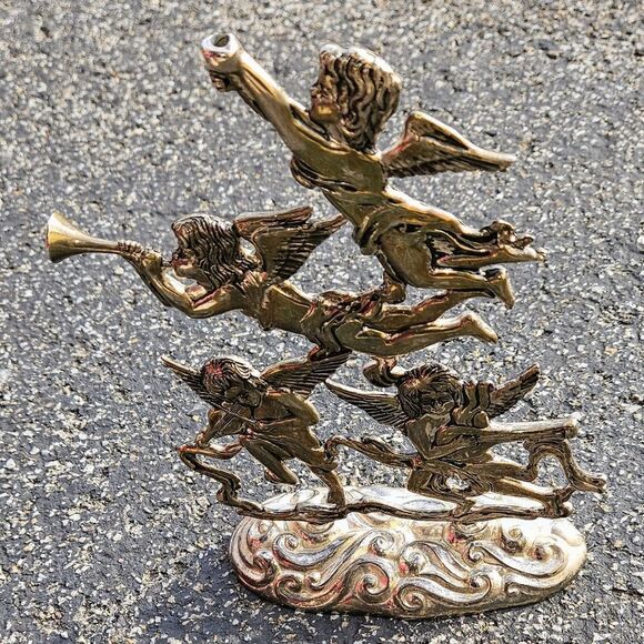 Vintage Silver Plated Cherub Angel Candle Holder PRISTINE - Picture 1 of 7